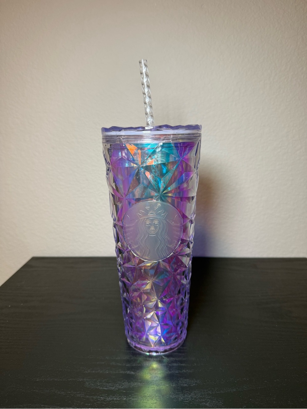 Starbucks Iridescent Purple and Teal Faceted Cold Cup with Straw